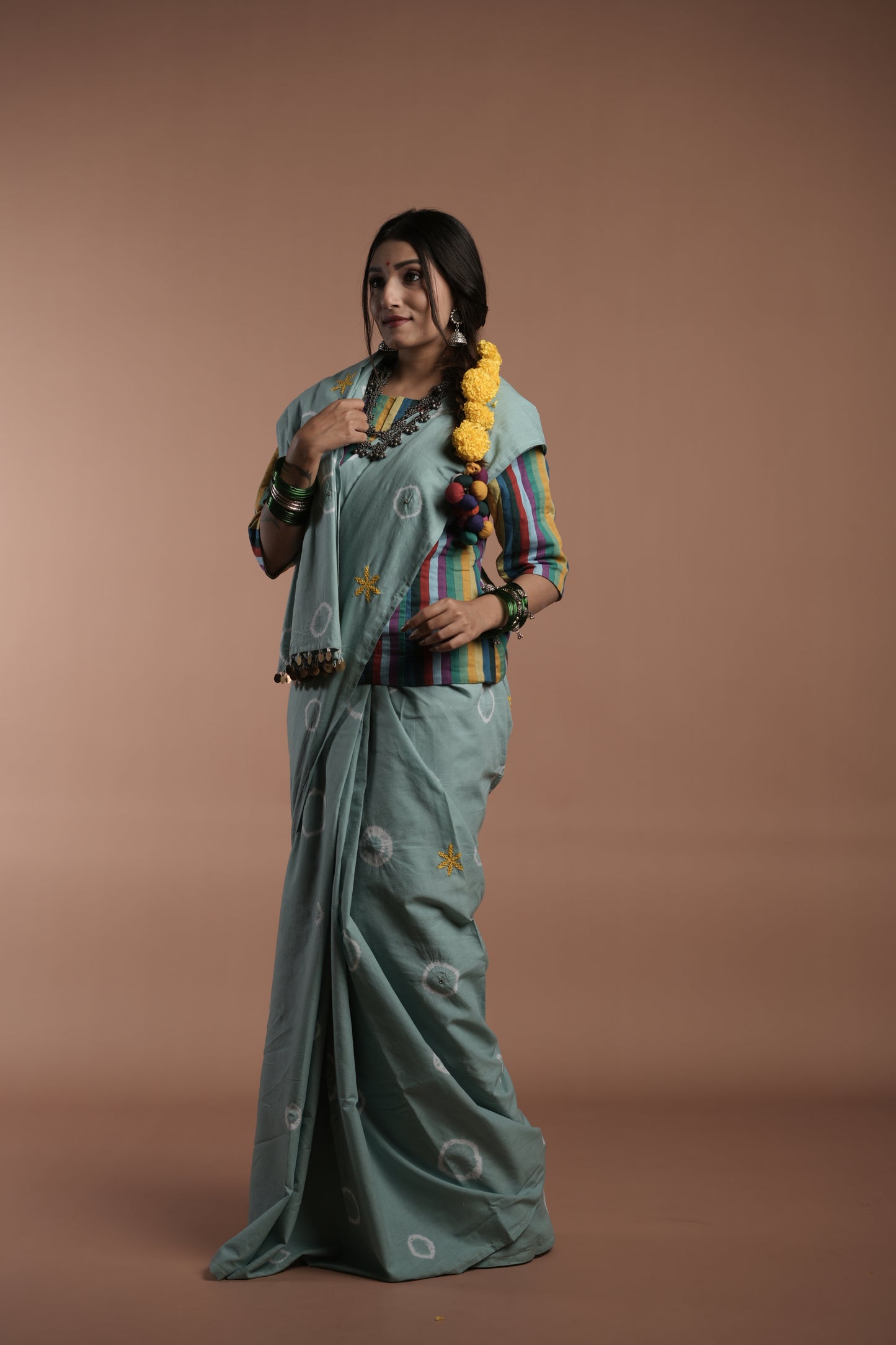 Coral Blue Tie and Dye Saree