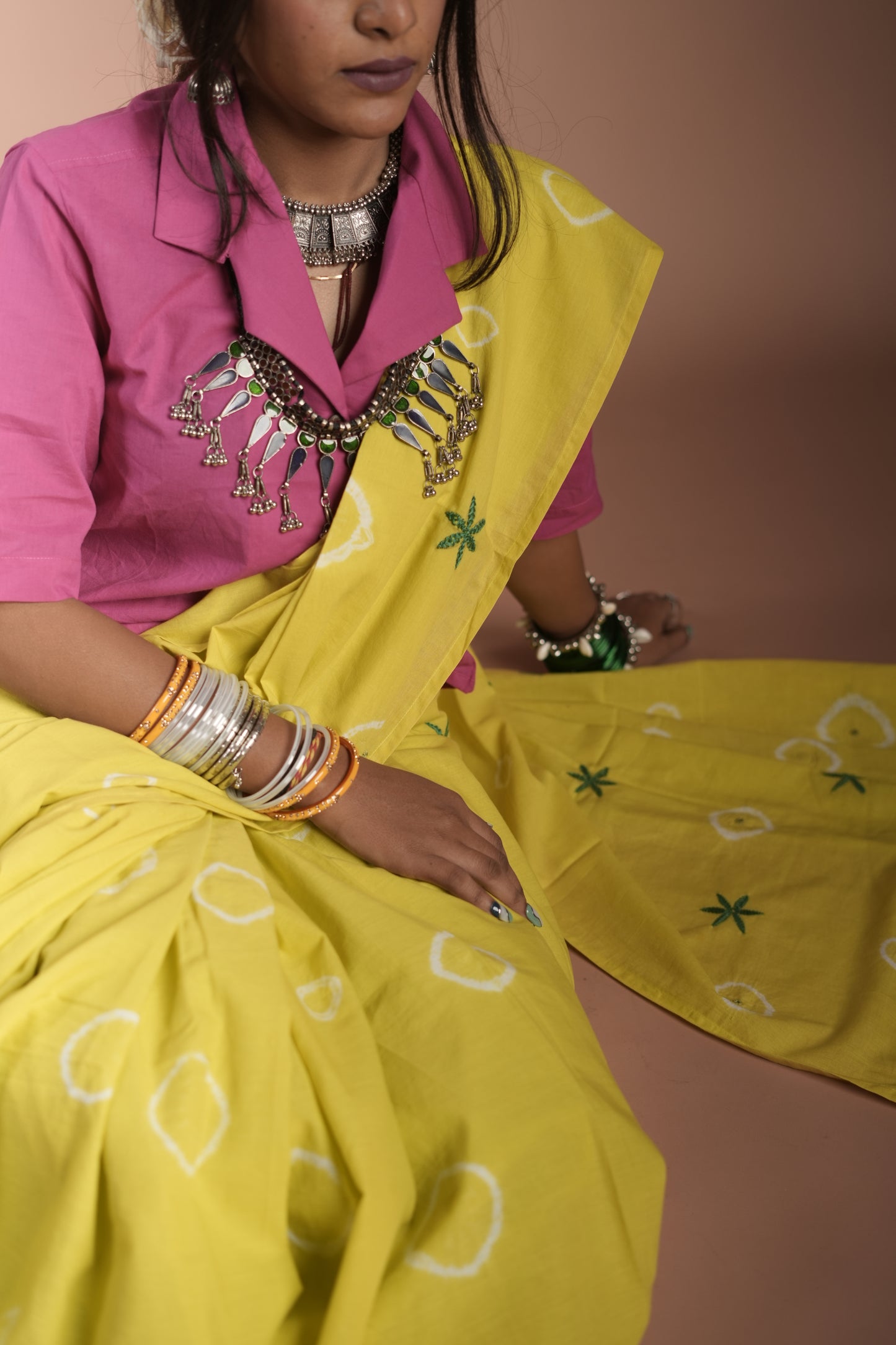 Lime Tie and Dye Saree