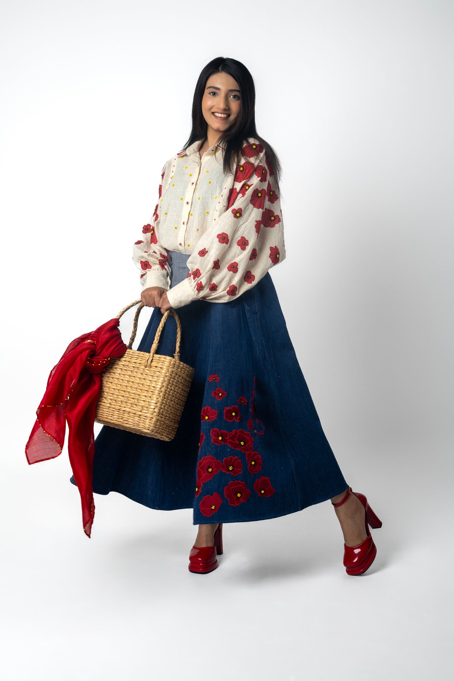 Poppy Field Shirt and Skirt Set