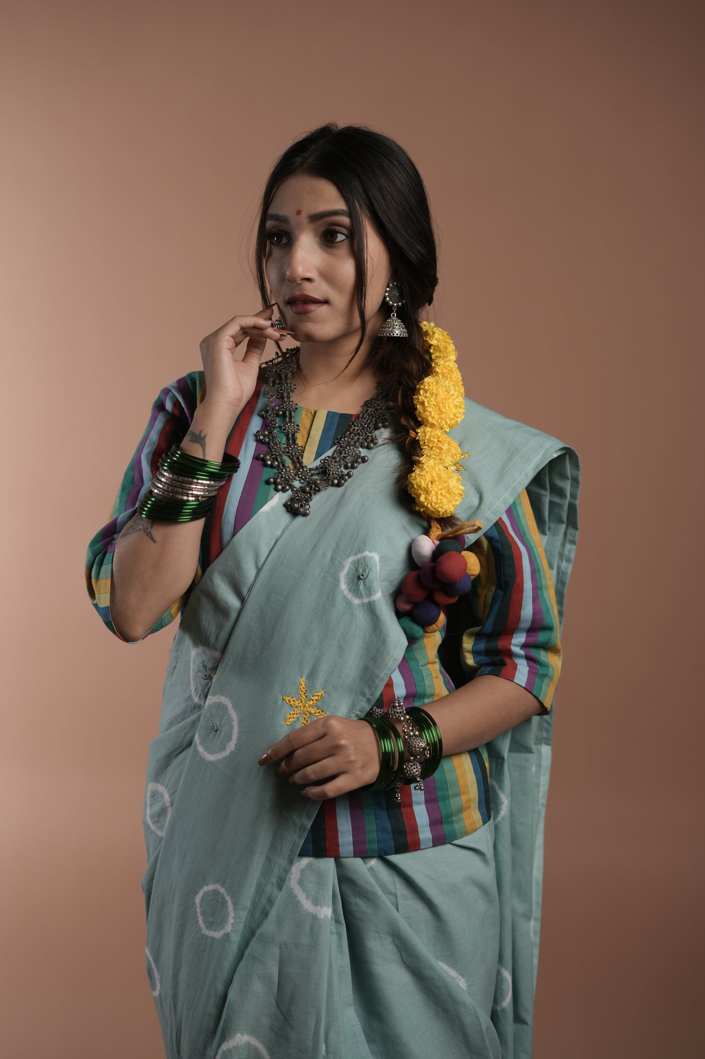 Coral Blue Tie and Dye Saree