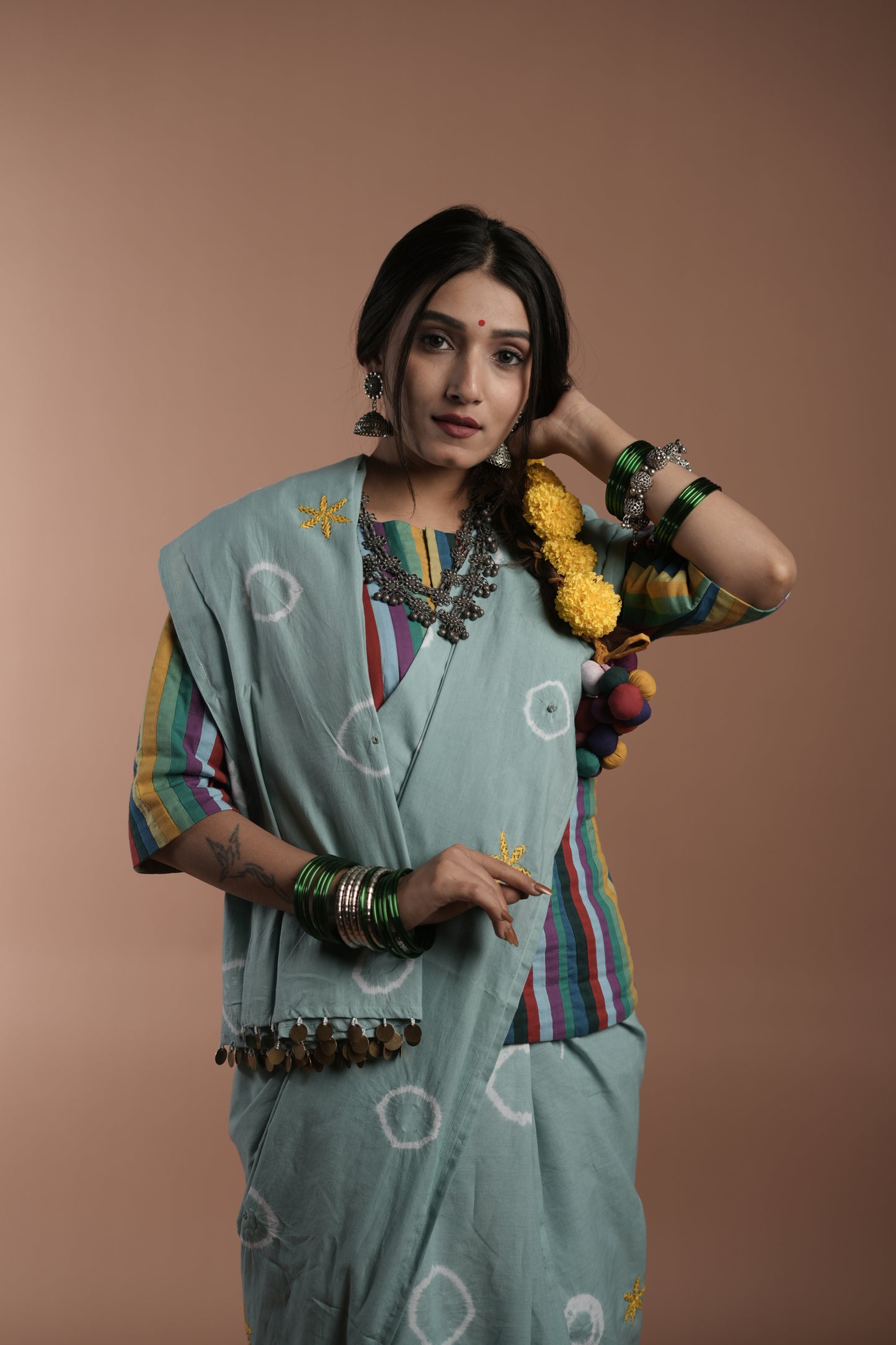 Coral Blue Tie and Dye Saree