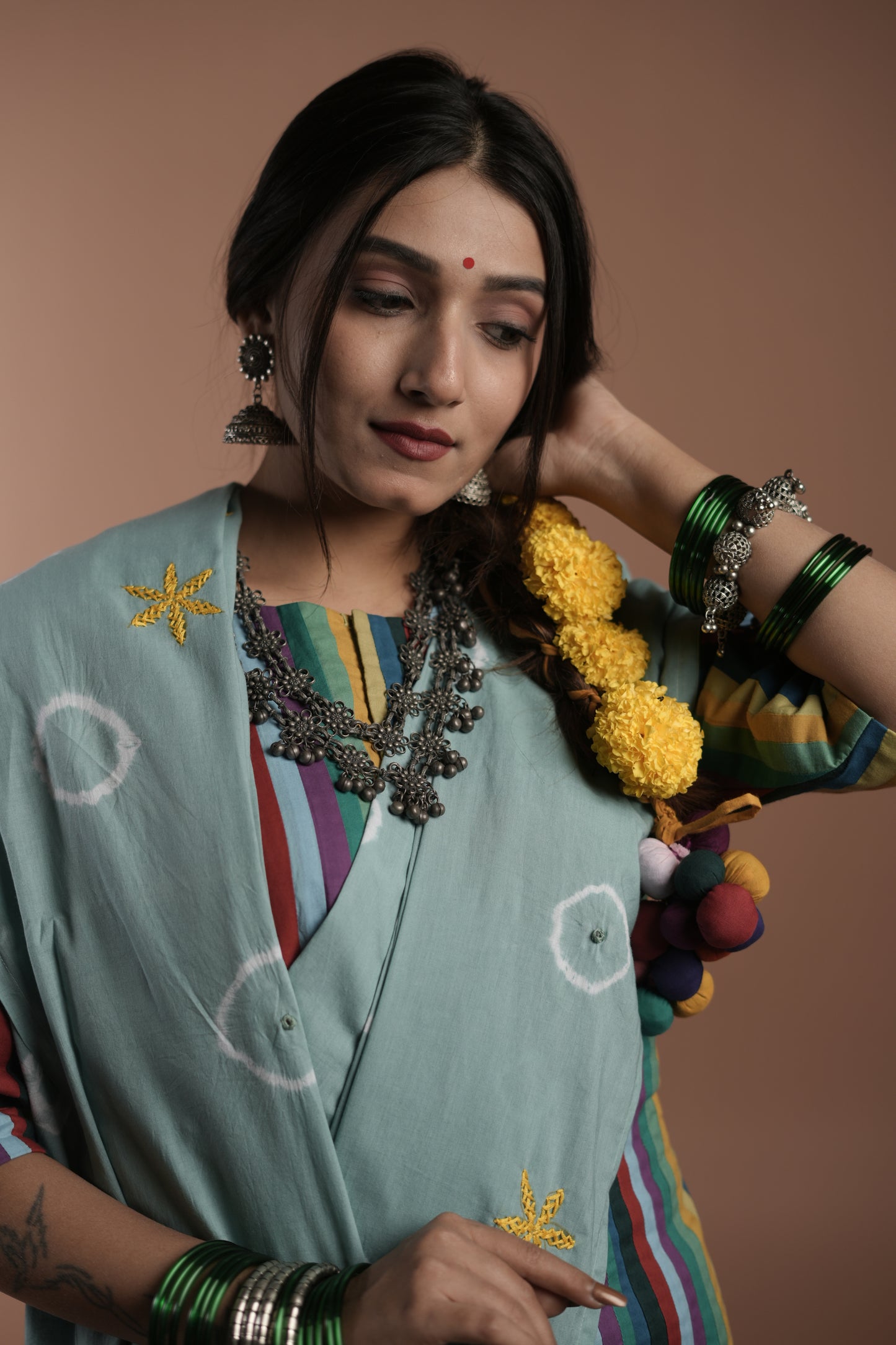 Coral Blue Tie and Dye Saree