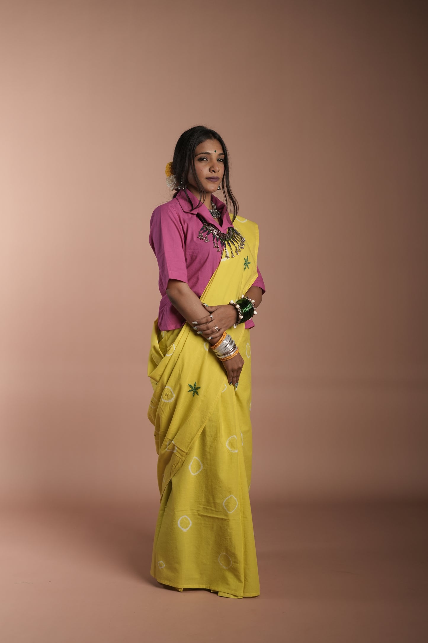 Lime Tie and Dye Saree