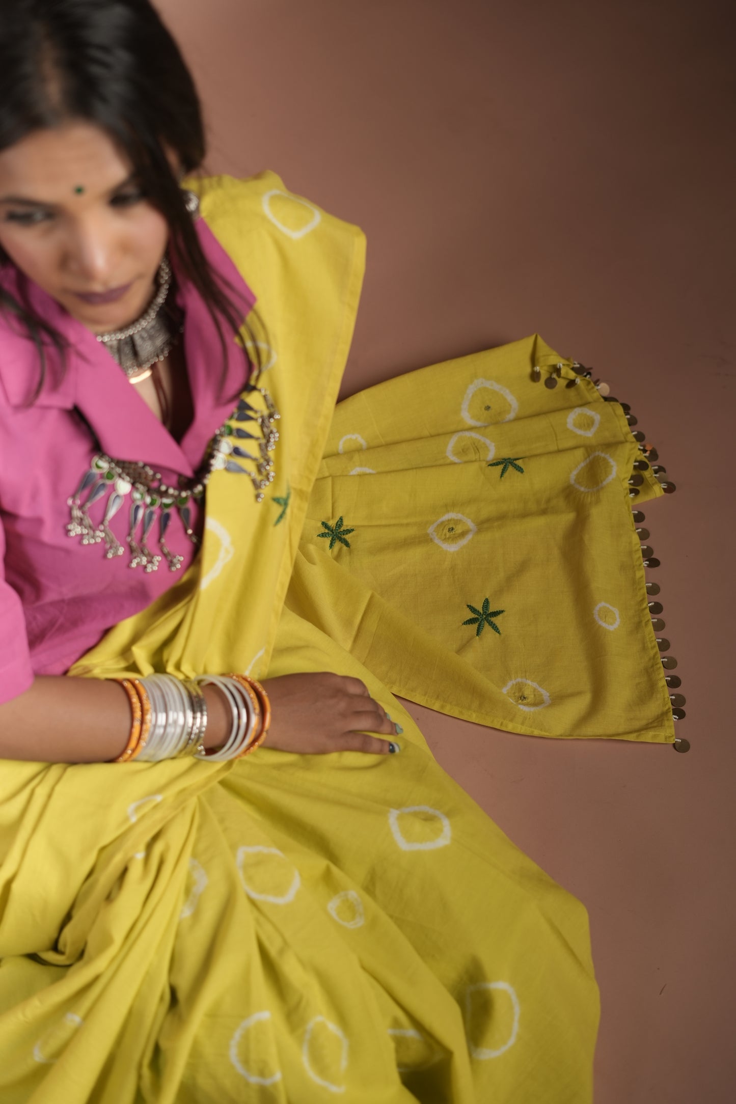 Lime Tie and Dye Saree