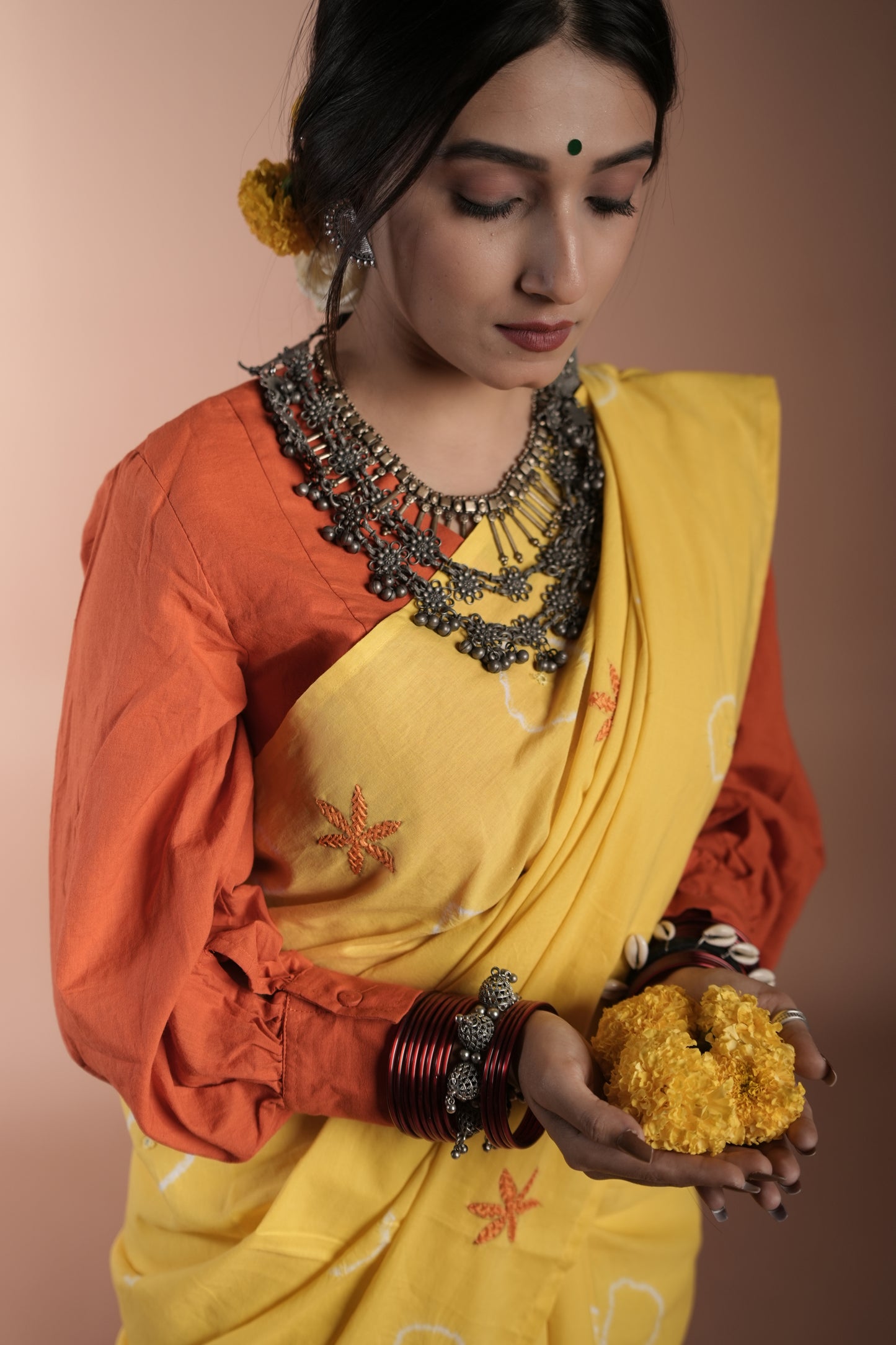 Lemon Yellow Tie and Dye Saree