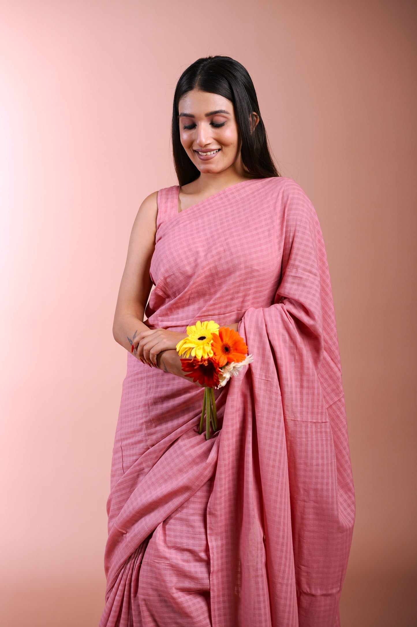 Peach Handloom Saree