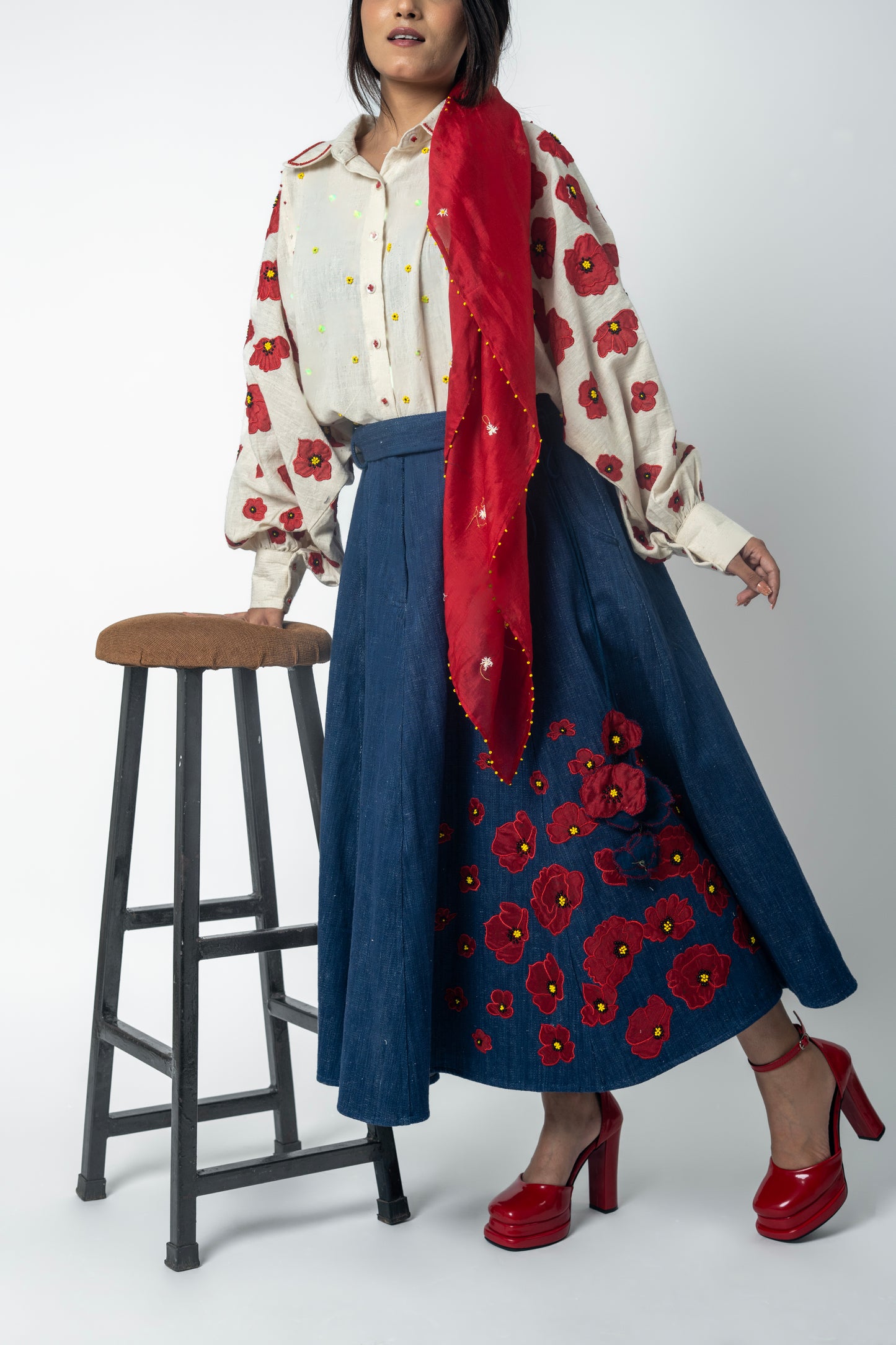 Poppy Field Shirt and Skirt Set