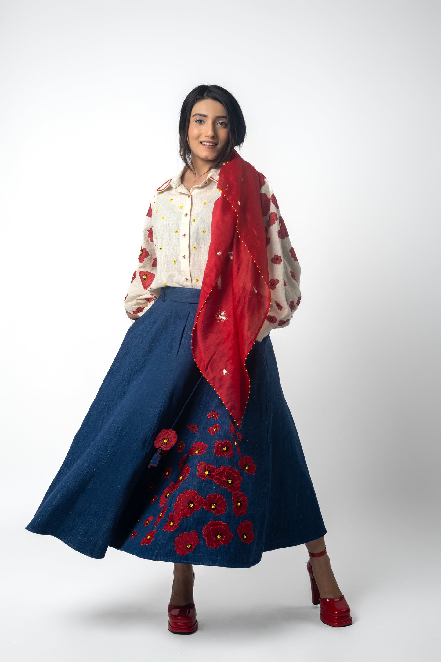 Poppy Field Shirt and Skirt Set