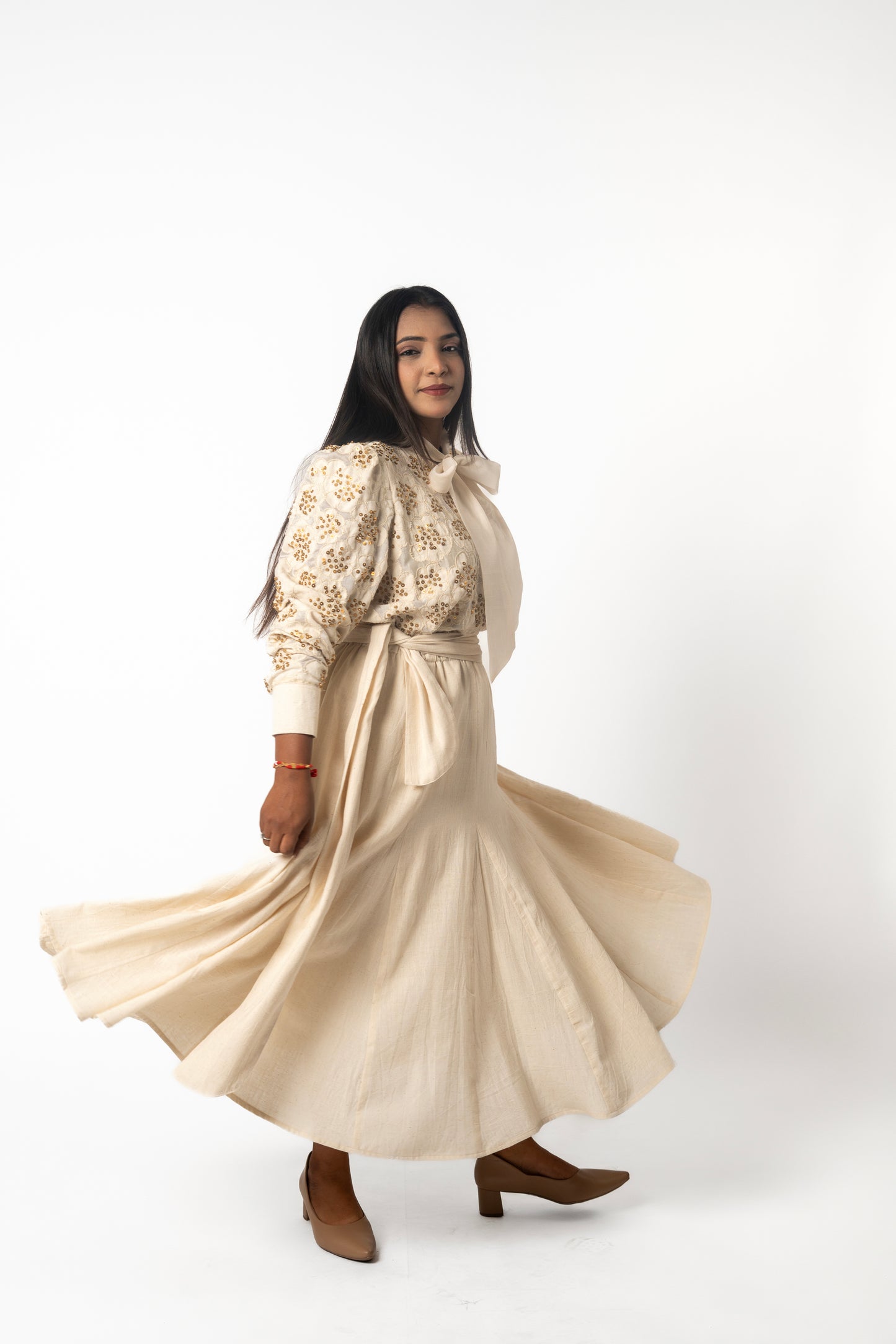 White Kala Cotton Flared Skirt