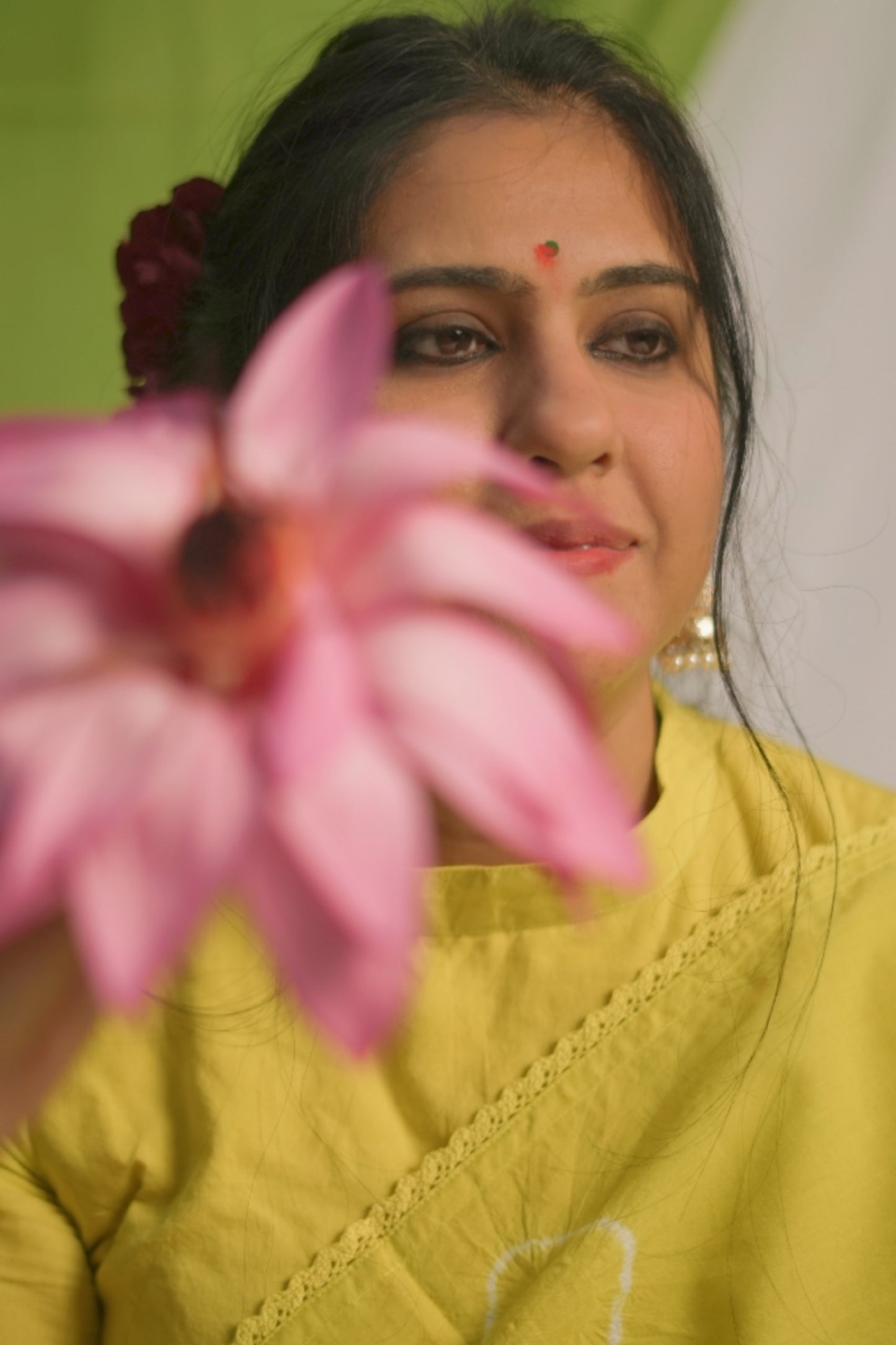 Lime Green Tie and Dye Saree