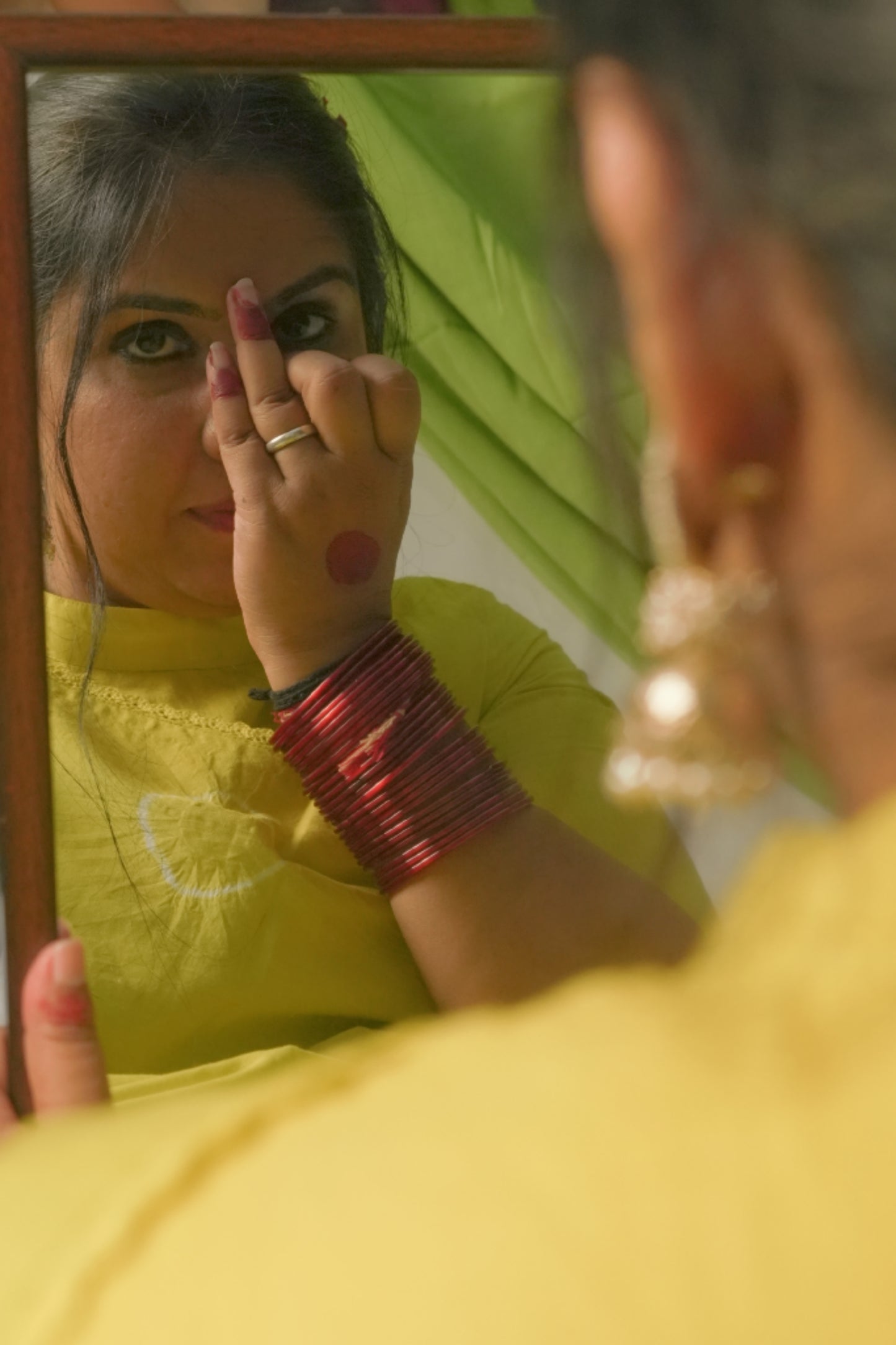 Lime Green Tie and Dye Saree