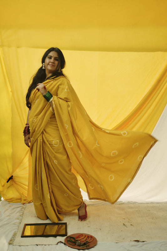 Mustard Yellow Tie and Dye Saree