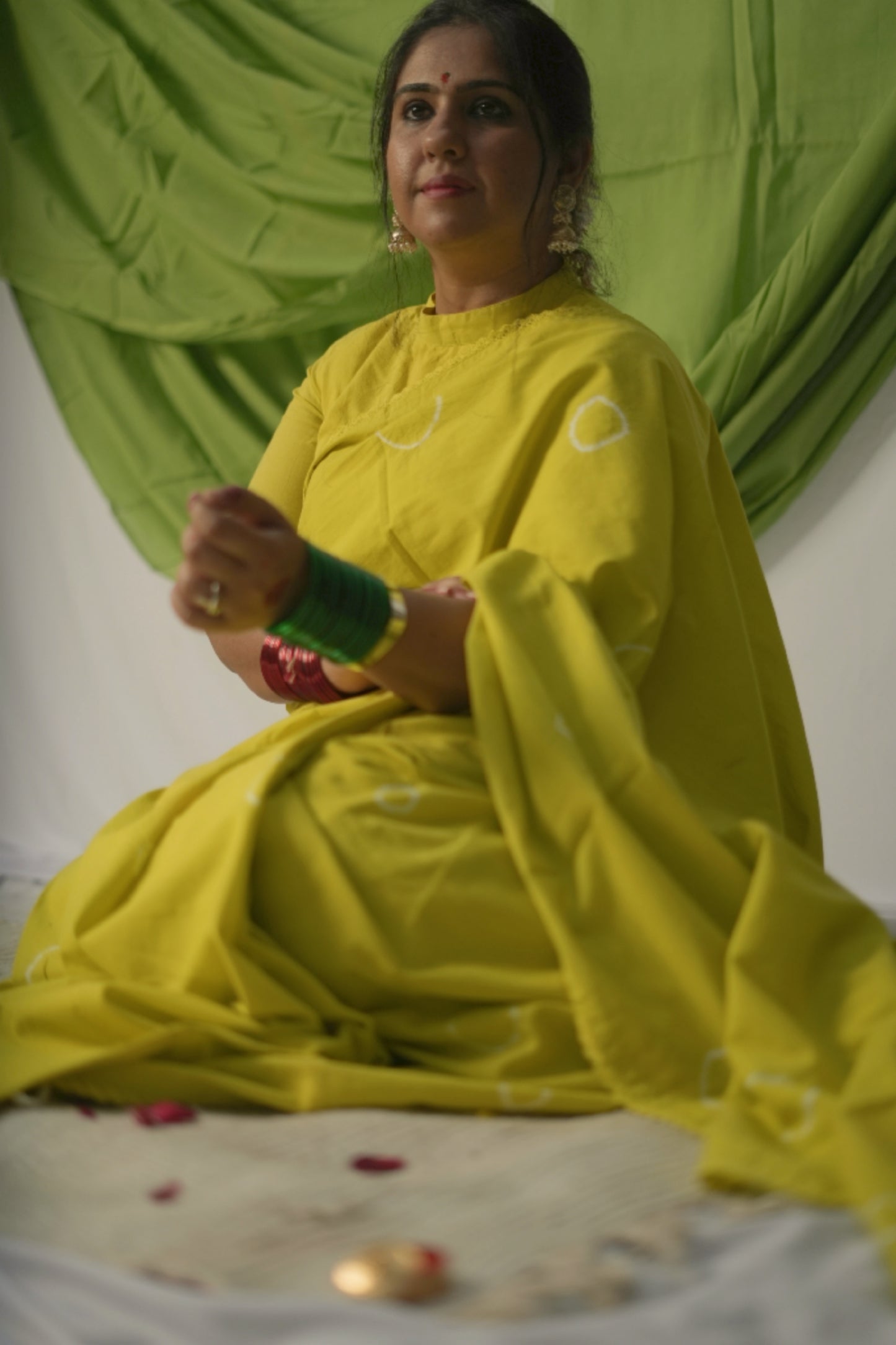 Lime Green Tie and Dye Saree