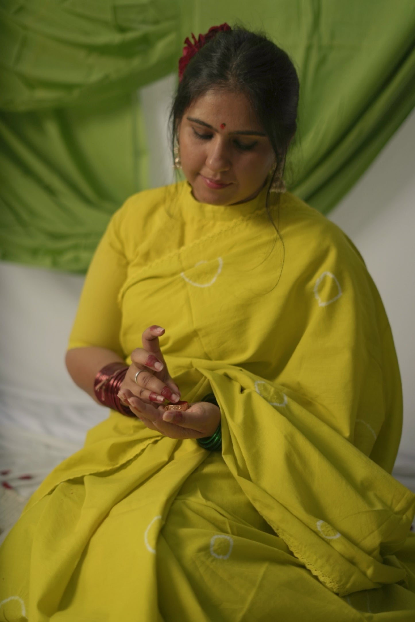 Lime Green Tie and Dye Saree