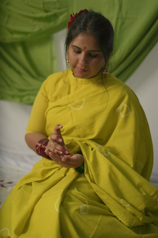 Lime Green Tie and Dye Saree