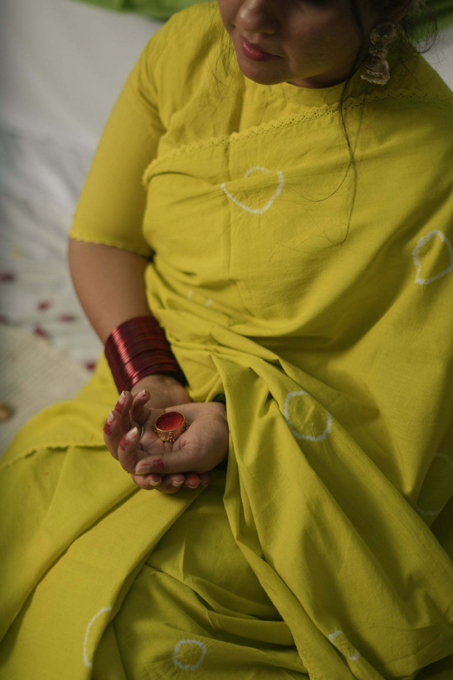 Lime Green Tie and Dye Saree